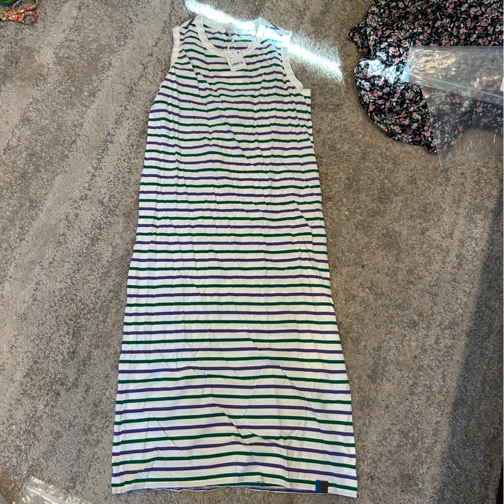 NWT KULE The Tank Dress Green Purple Stripe Cotton Midi S